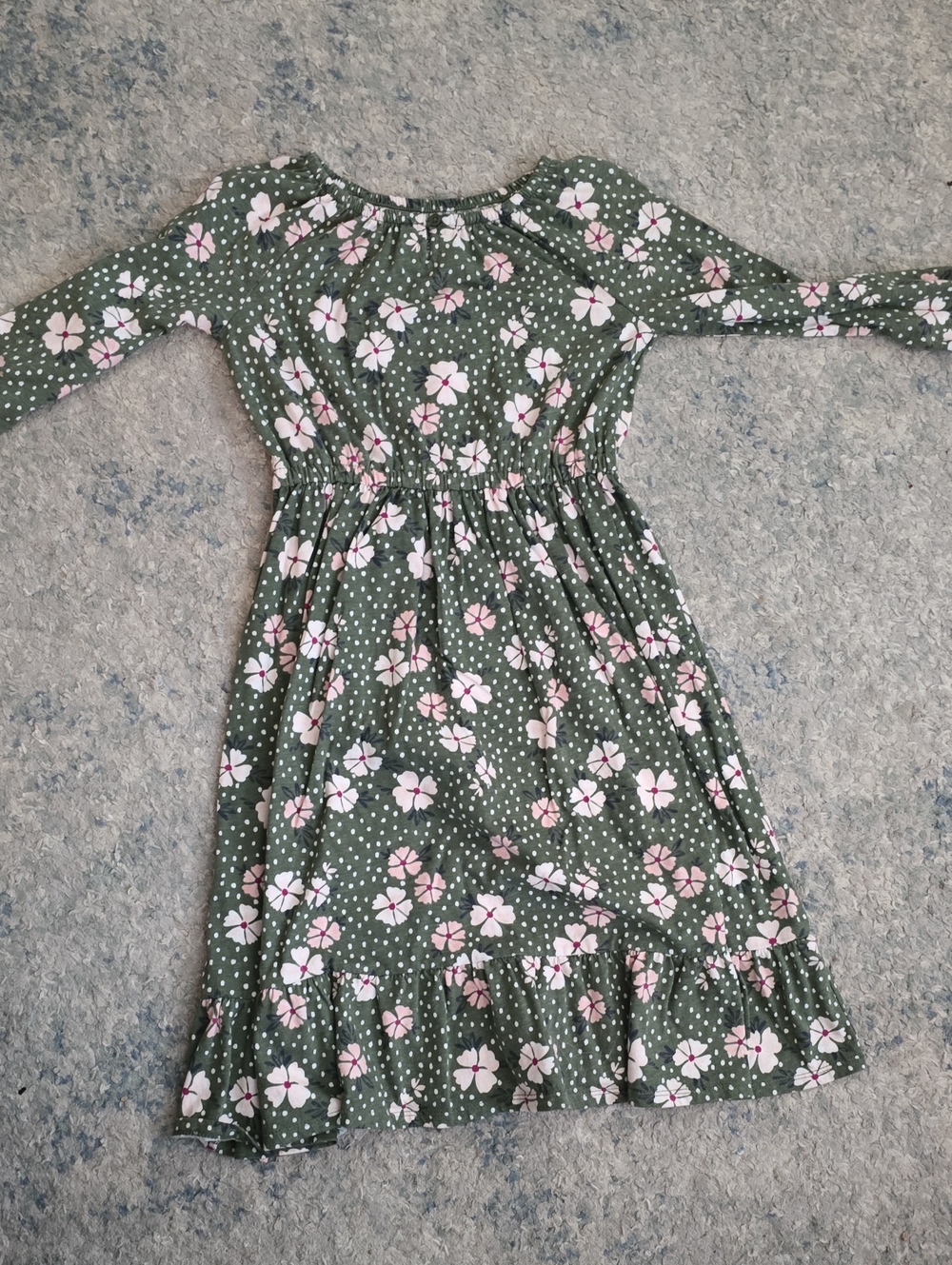 Carter's Olive Green Floral Ruffle Hem Long Sleeve Dress